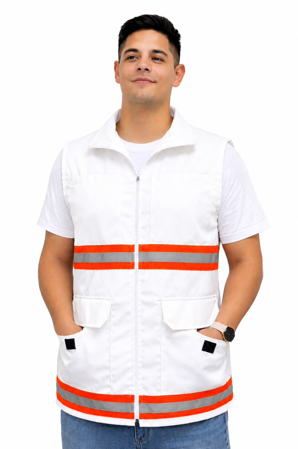 Chaleco Brigada Primeros Auxilios Blanco Cerrado 100% Algodón Protección Civil - Image 12
