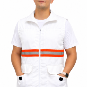 Chaleco Brigada Primeros Auxilios Blanco Cerrado 100% Algodón Protección Civil