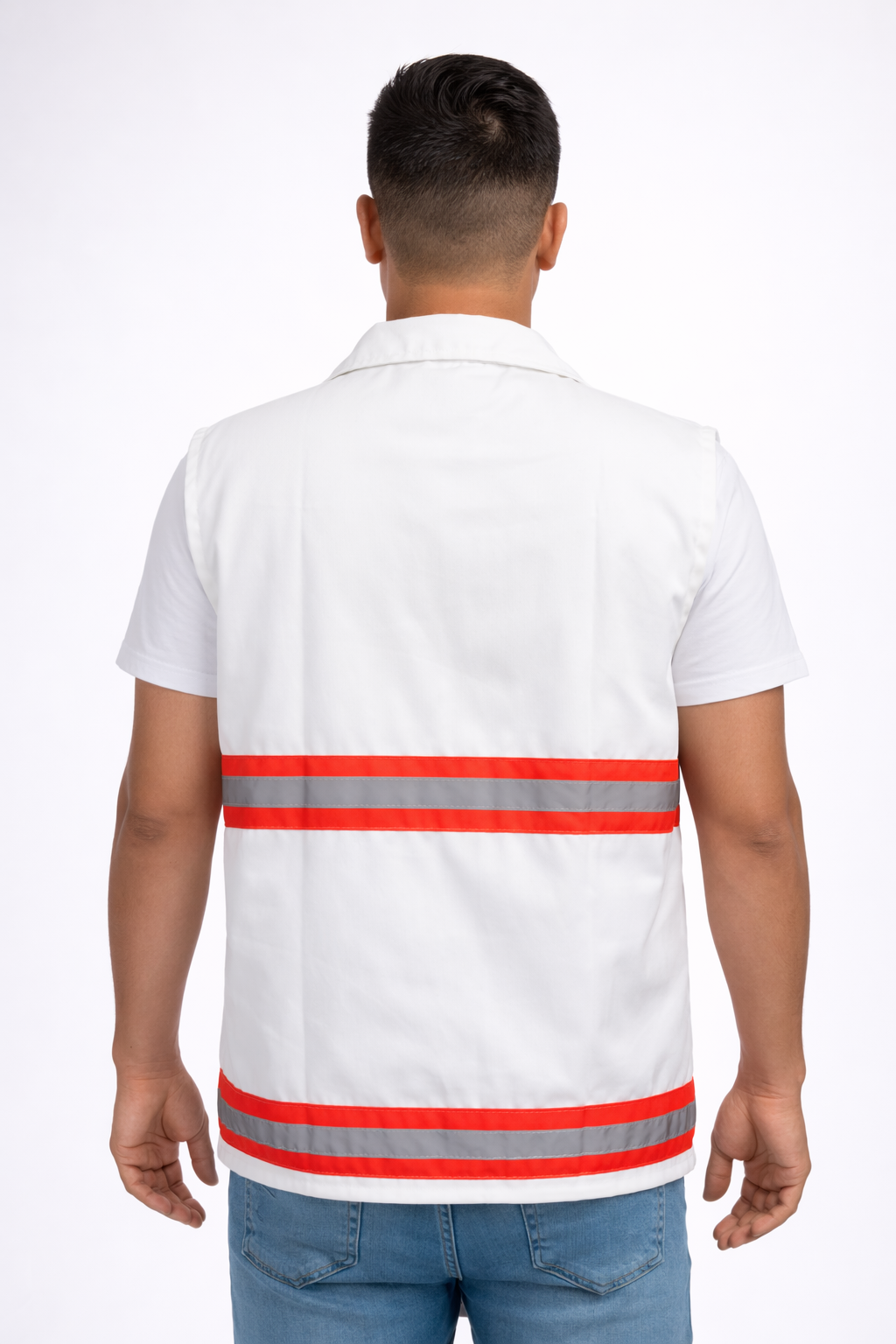 Chaleco Brigada Primeros Auxilios Blanco Cerrado 100% Algodón Protección Civil - Image 3