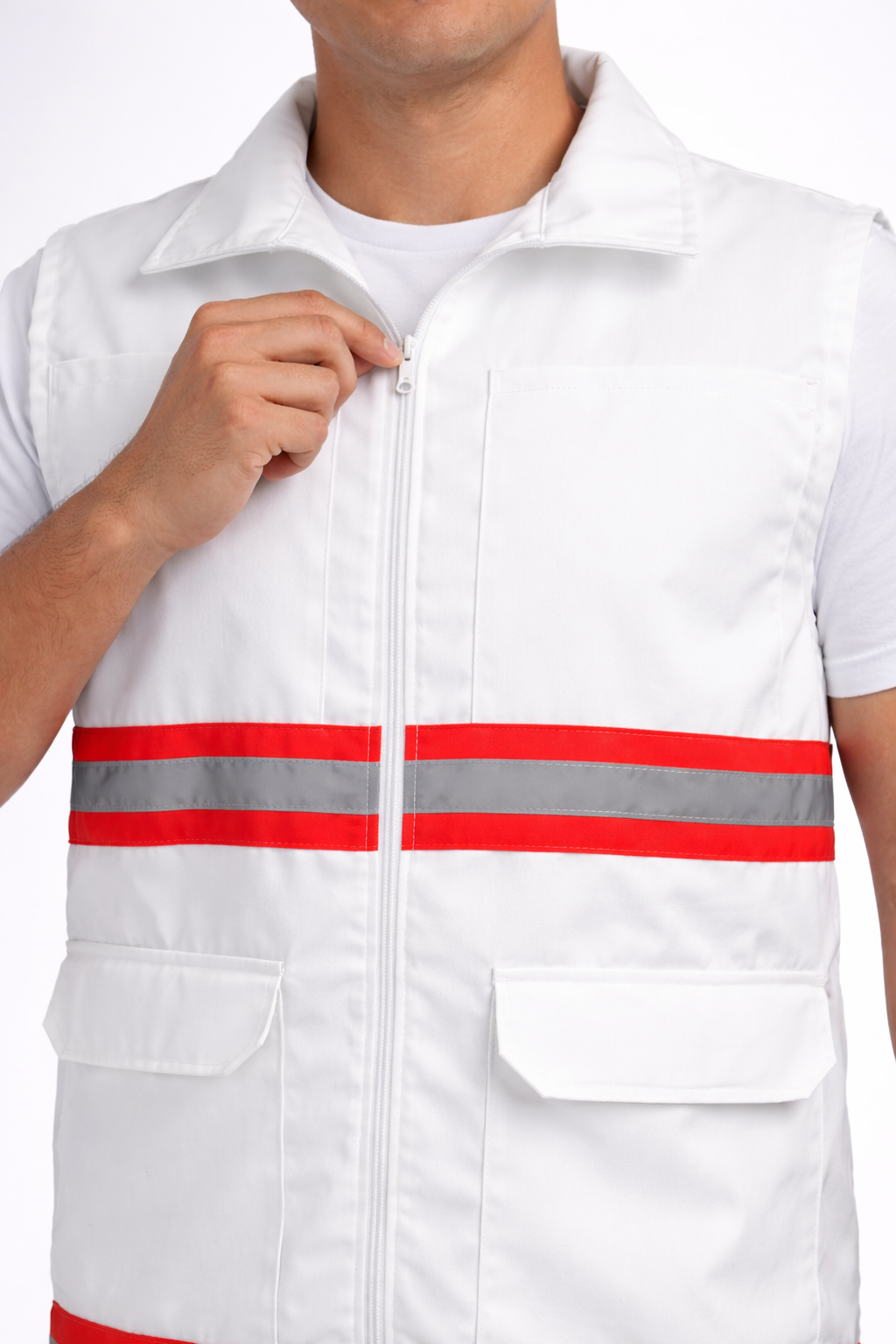 Chaleco Brigada Primeros Auxilios Blanco Cerrado 100% Algodón Protección Civil - Image 4