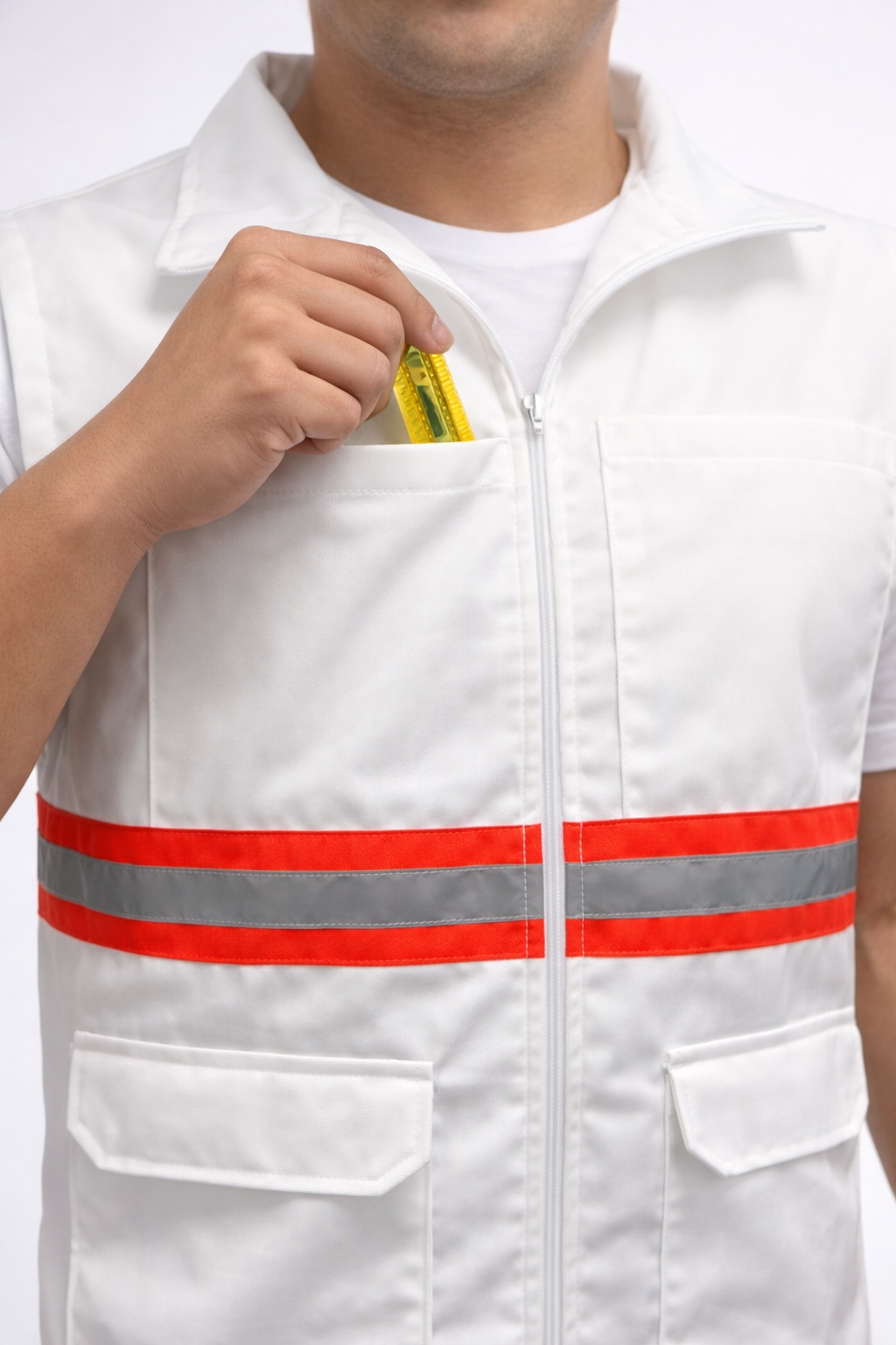 Chaleco Brigada Primeros Auxilios Blanco Cerrado 100% Algodón Protección Civil - Image 9