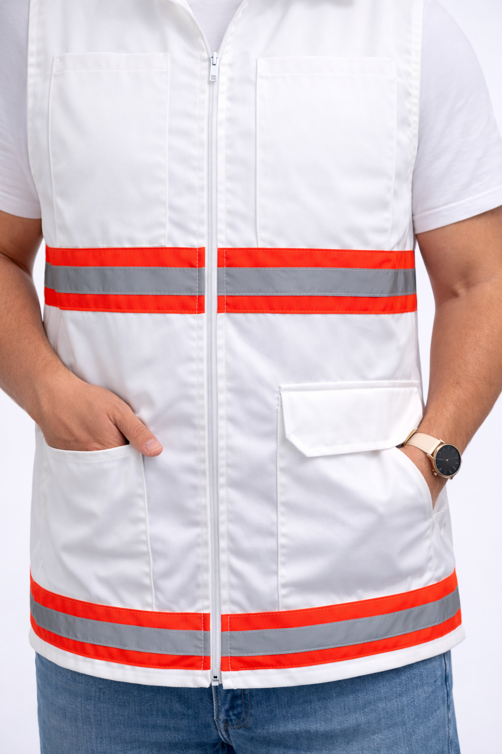 Chaleco Brigada Primeros Auxilios Blanco Cerrado 100% Algodón Protección Civil - Image 11